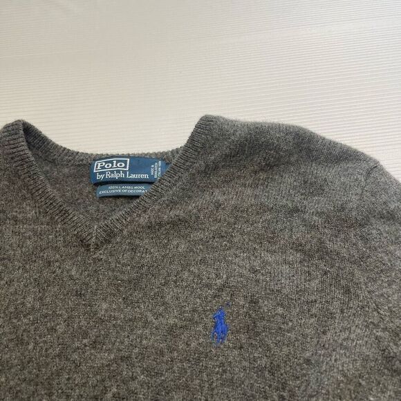 Polo Ralph Lauren Vintage Grey Lambswool V Neck Sweater Size Large - Picture 2 of 9